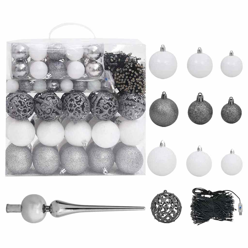 Vidaxl kunstkerstboom avec éclairage et balles de Noël 210 cm PVC blanc