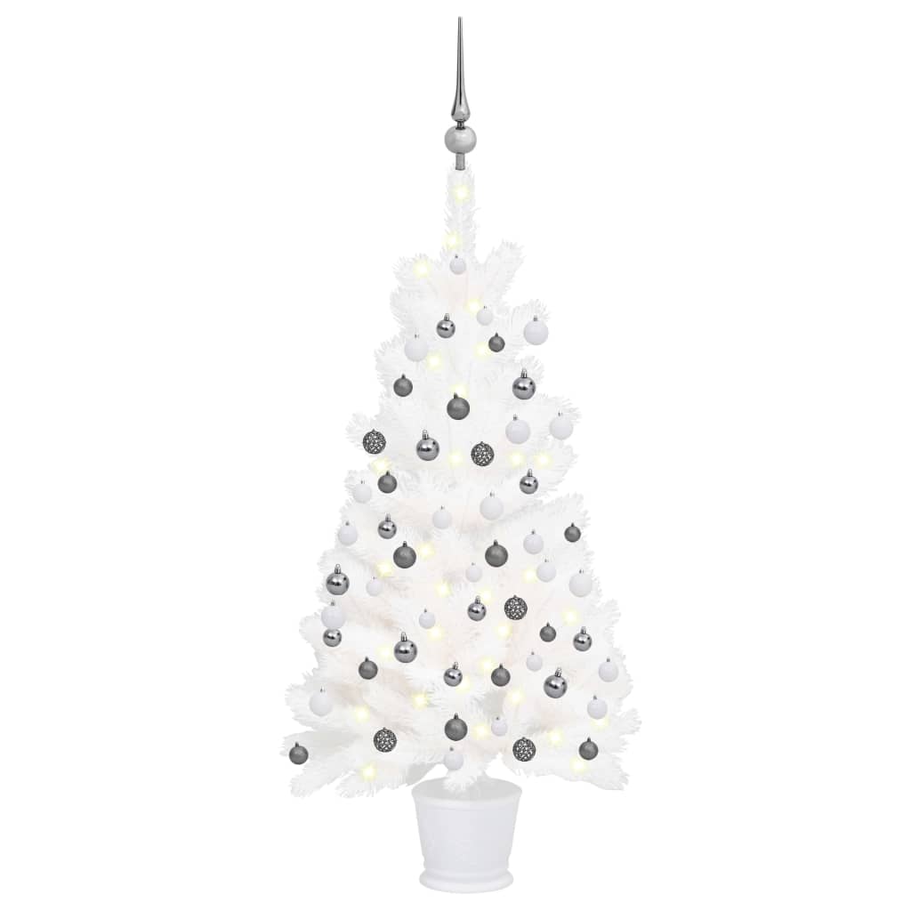 Vidaxl kunstkerstboom avec éclairage et balles de Noël 90 cm blancs