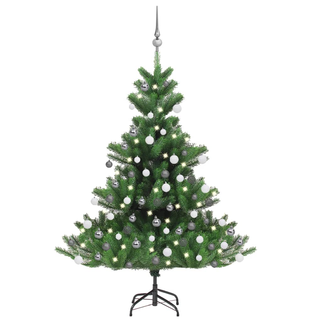 Vidaxl kunstkerstboom nordmann avec les LED et les balles de Noël 120 cm verts