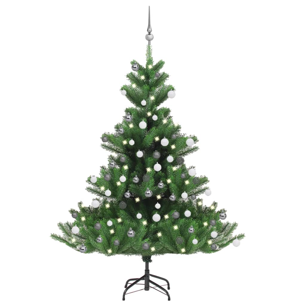 Vidaxl kunstkerstboom nordmann avec les LED et les balles de Noël 150 cm verts