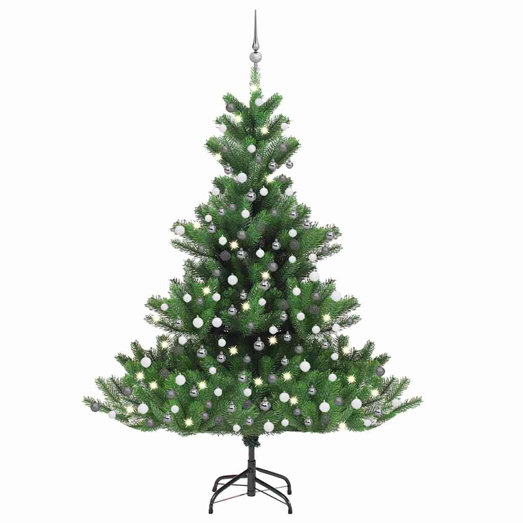 Vidaxl kunstkerstboom nordmann avec les LED et les balles de Noël 210 cm verts