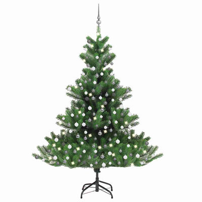 Vidaxl kunstkerstboom nordmann avec les LED et les balles de Noël 210 cm verts