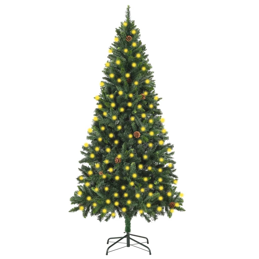 Vidaxl kunstkerstboom avec éclairage et pignons 210 cm verts