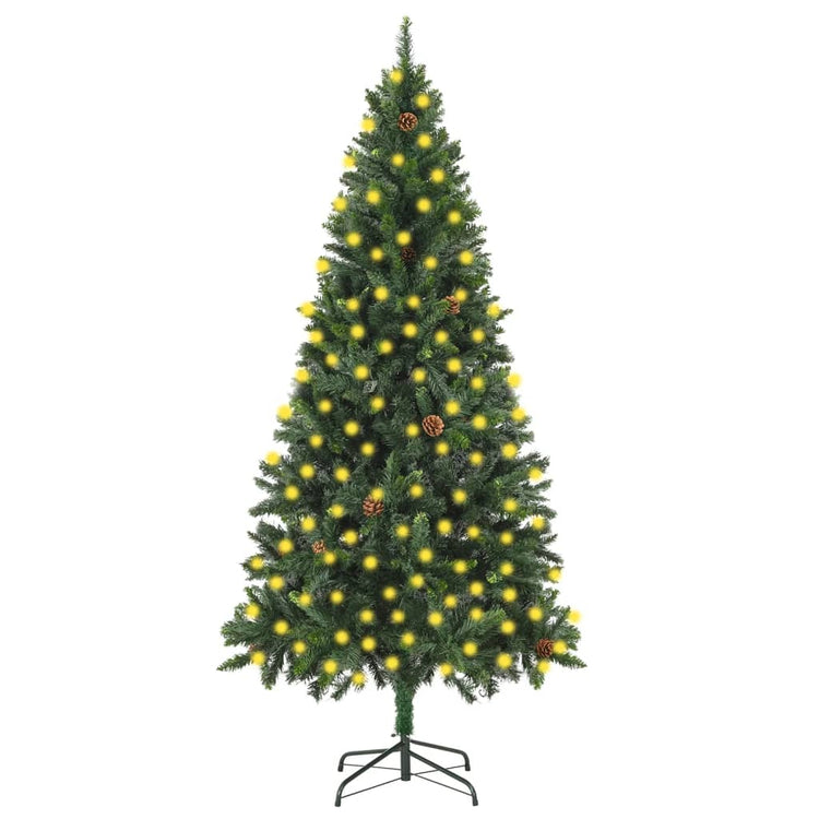 Vidaxl kunstkerstboom avec éclairage et pignons 210 cm verts