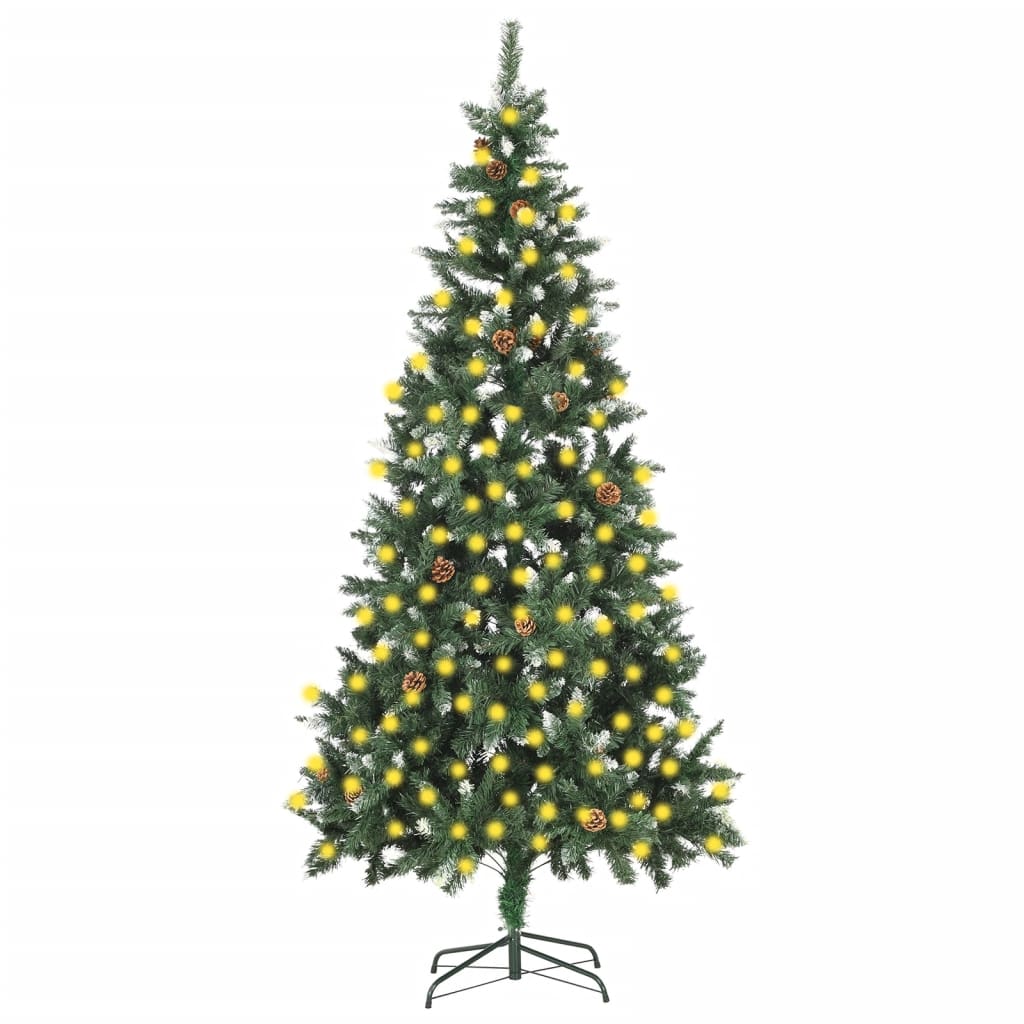 Vidaxl kunstkerstboom avec l'éclairage et les cônes de pin 210 cm