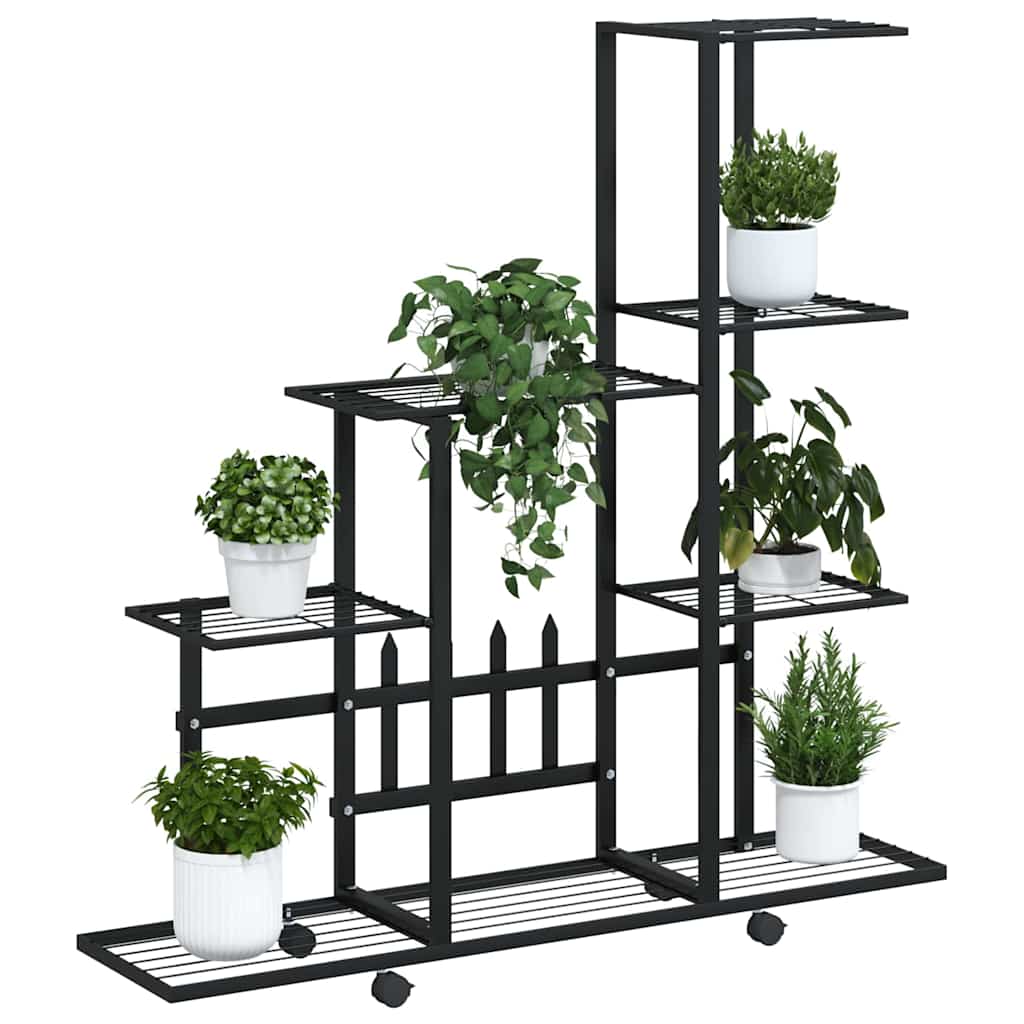 Support de fleur vidaxl avec roues 94.5x25x92,5 cm en métal noir