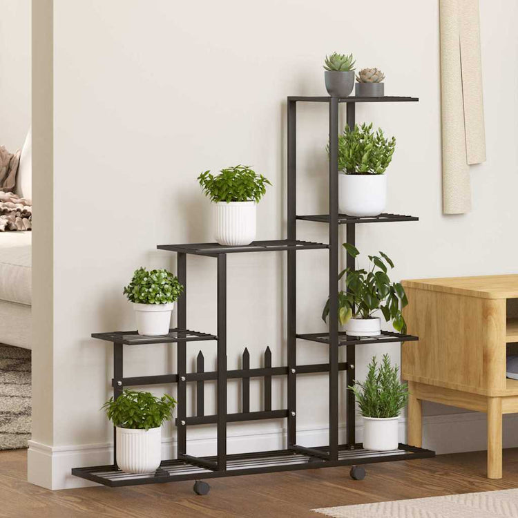 Support de fleur vidaxl avec roues 94.5x25x92,5 cm en métal noir
