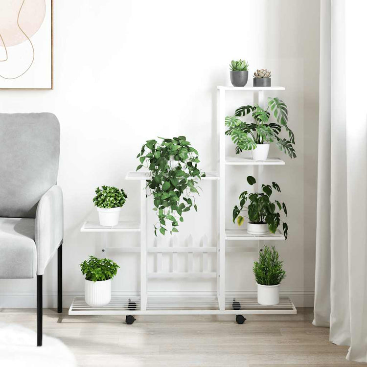 Support de fleur Vidaxl avec roues 94.5x25x92,5 cm en métal blanc