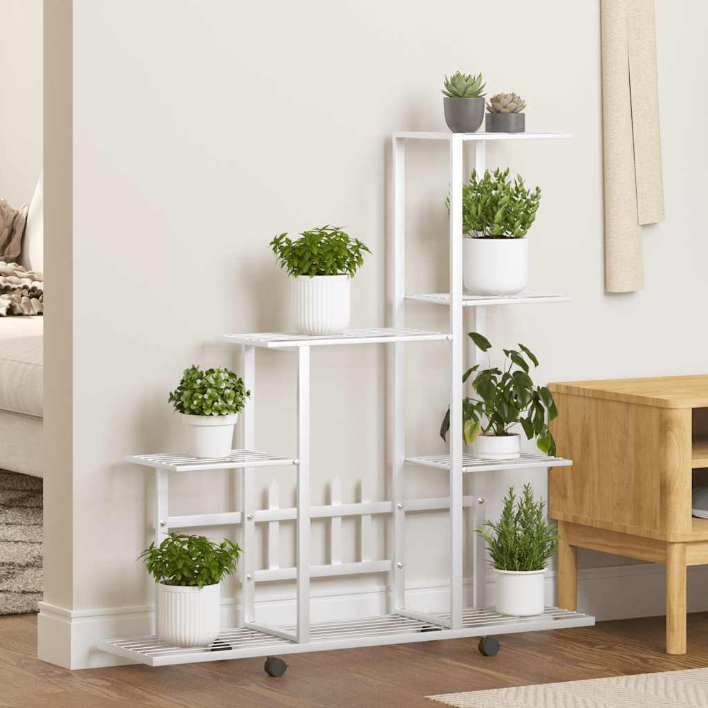 Support de fleur Vidaxl avec roues 94.5x25x92,5 cm en métal blanc