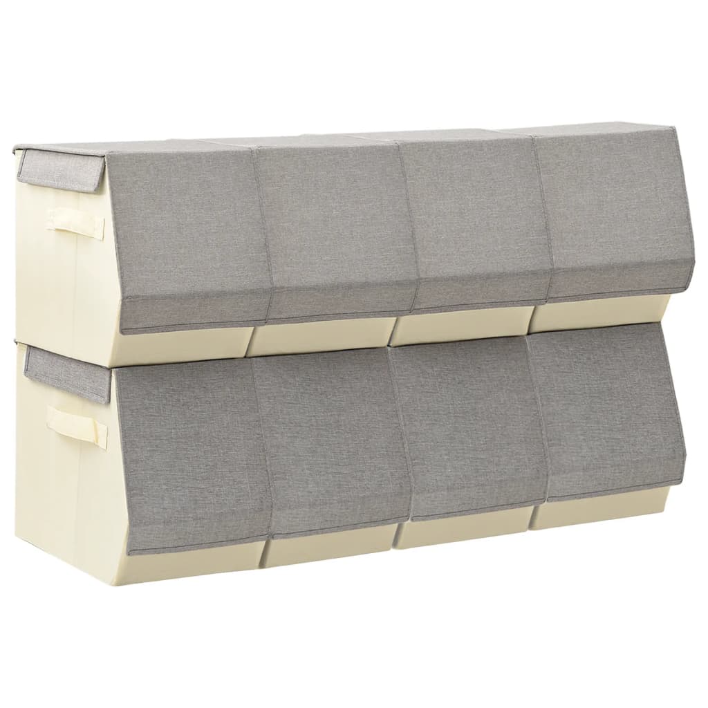 Ensemble de boîtes de rangement Vidaxl 8 pièces avec couvercle en tissu empilable Gray Crème