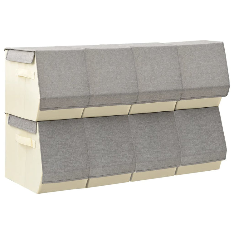Ensemble de boîtes de rangement Vidaxl 8 pièces avec couvercle en tissu empilable Gray Crème