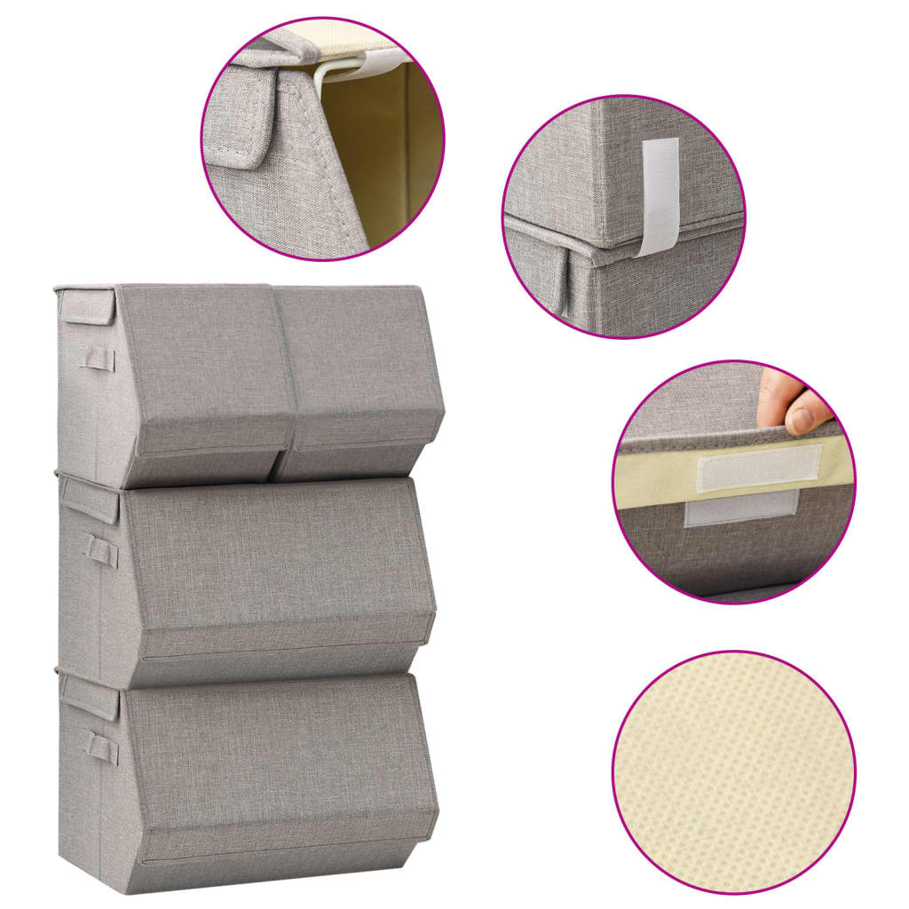 Boîte de rangement Vidaxl 4 pièces Set Fabric Empilable Gray