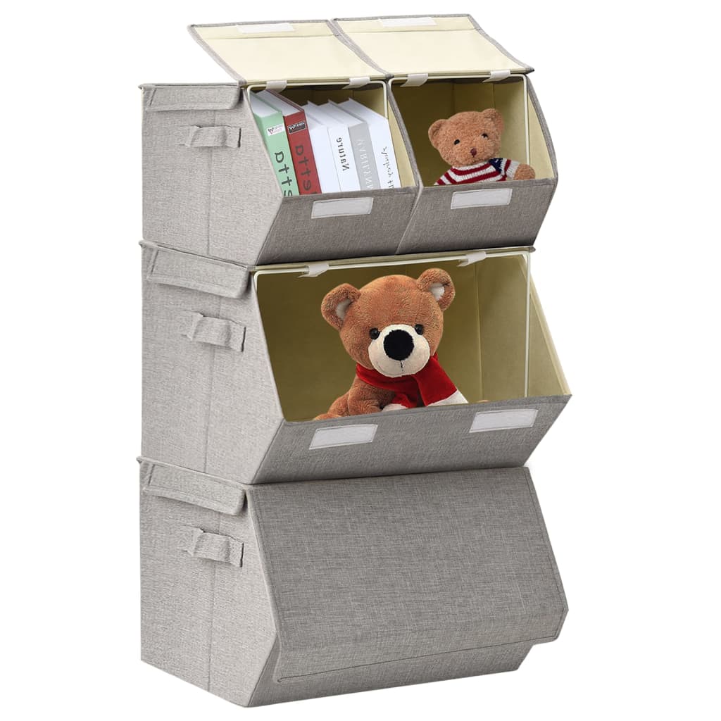 Boîte de rangement Vidaxl 4 pièces Set Fabric Empilable Gray