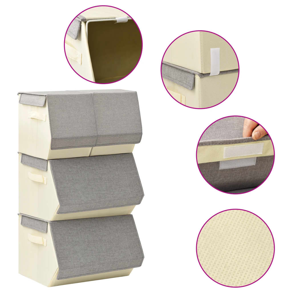 Boîte de rangement Vidaxl 4 pièces Ensemble de tissu empilable gris et de couleur crème
