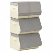 Boîte de rangement Vidaxl 4 pièces Ensemble de tissu empilable gris et de couleur crème - afbeelding 2