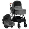 Porte-poussette Vidaxl Gris clair en acier 3-en-1 et noir