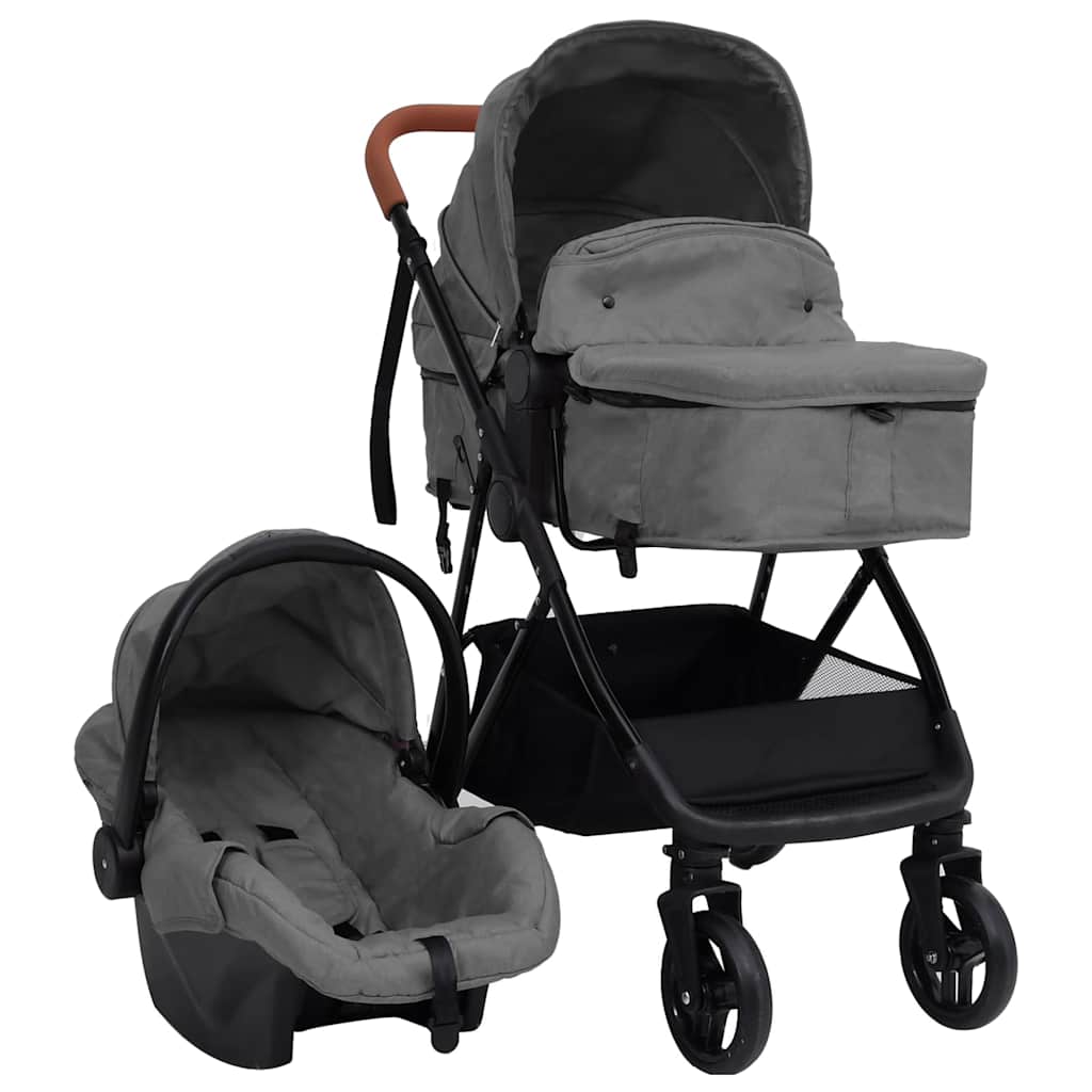 Porte-poussette Vidaxl Gris clair en acier 3-en-1 et noir