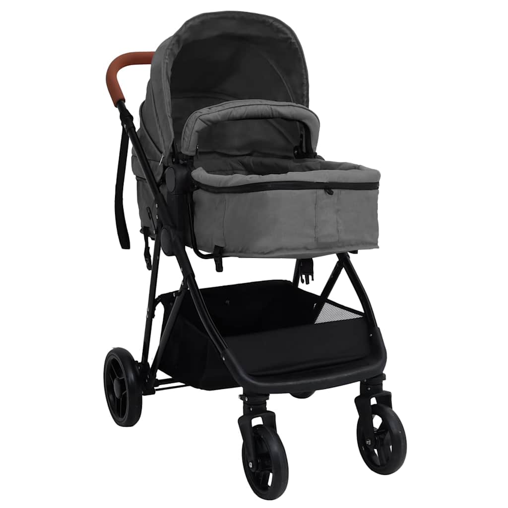 Porte-poussette Vidaxl Gris clair en acier 3-en-1 et noir