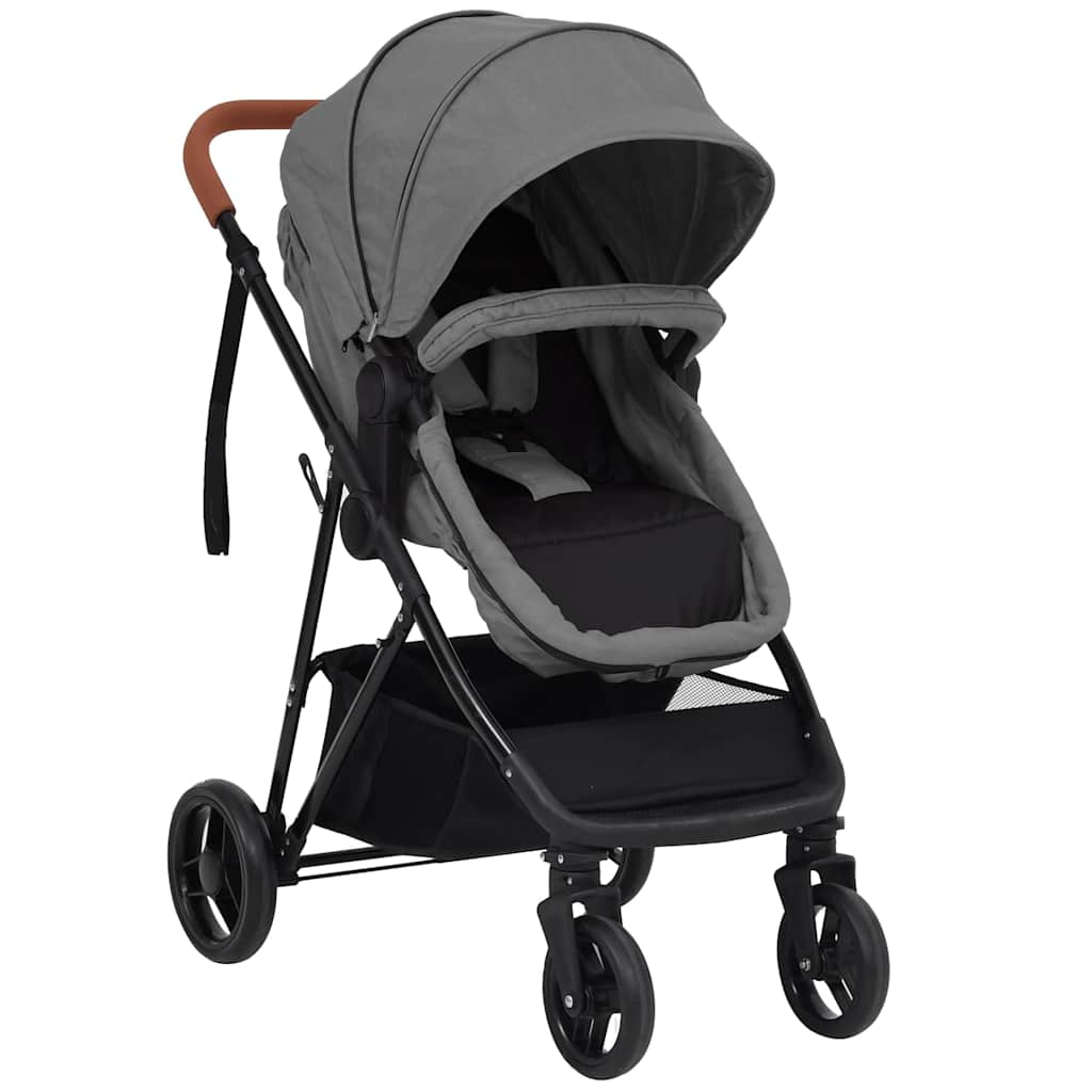 Porte-poussette Vidaxl Gris clair en acier 2 en 1 et noir