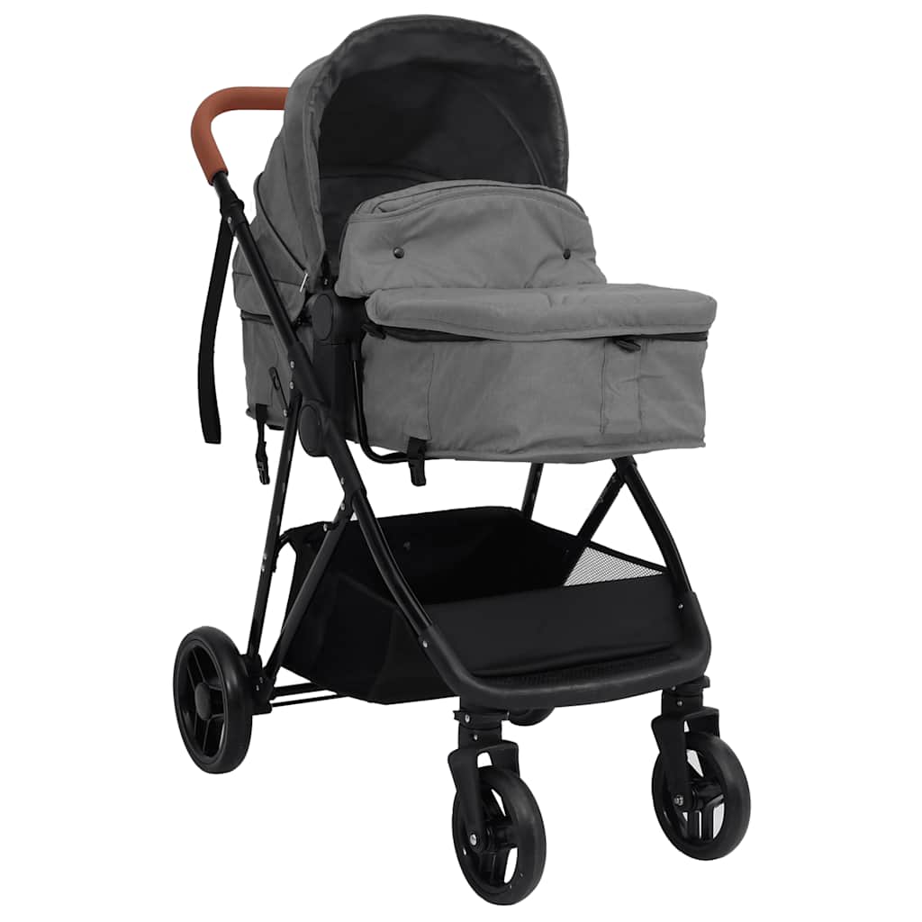 Porte-poussette Vidaxl Gris clair en acier 2 en 1 et noir