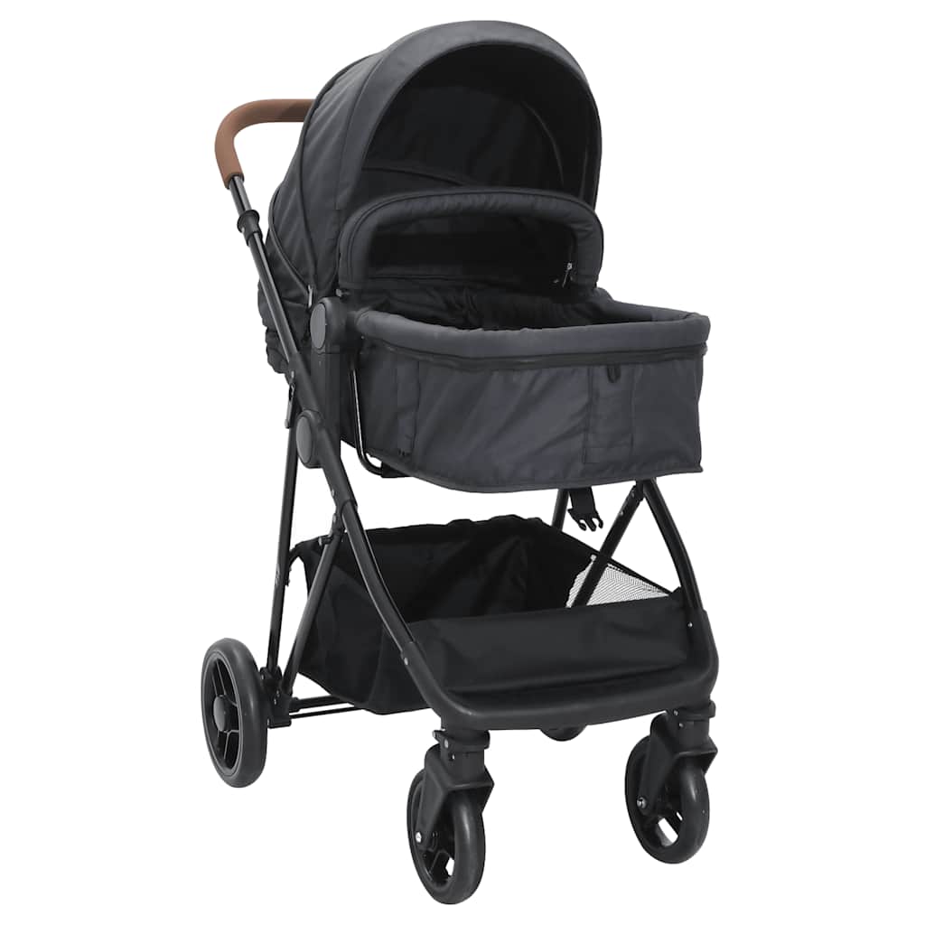 Vidaxl poussette 2-en-1 acier anthracite et noir
