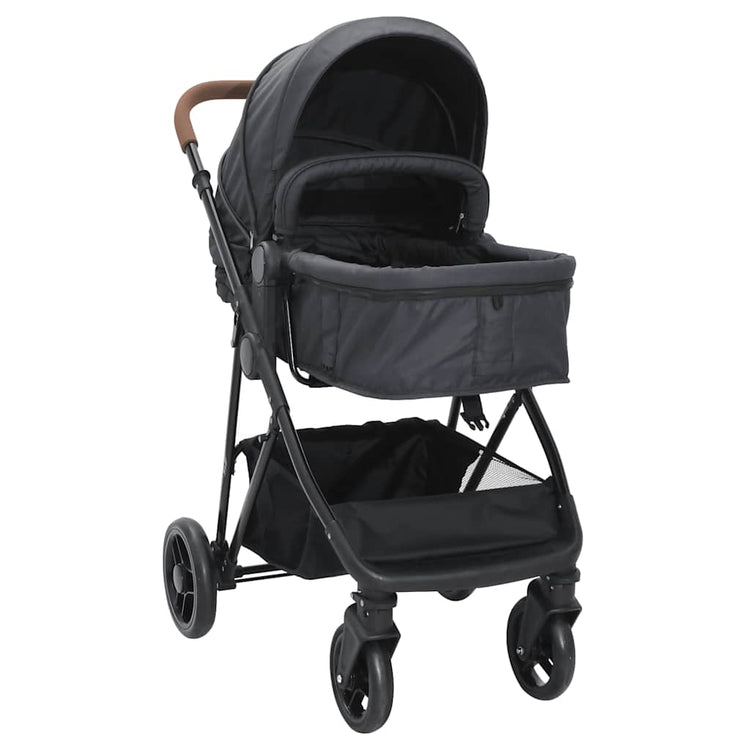 Vidaxl poussette 2-en-1 acier anthracite et noir