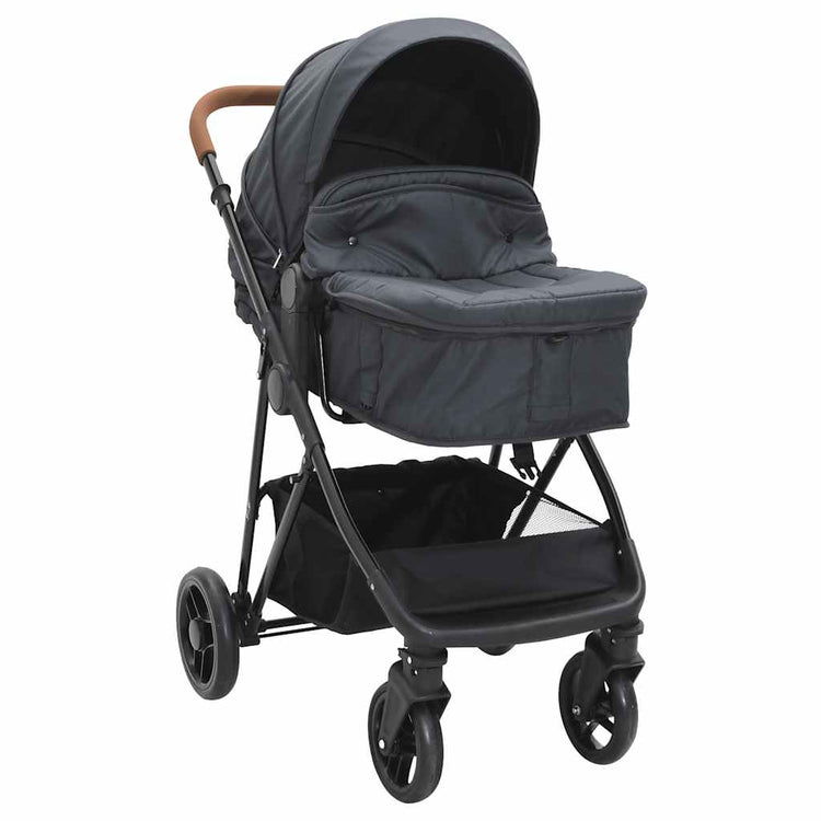 Vidaxl poussette 2-en-1 acier anthracite et noir