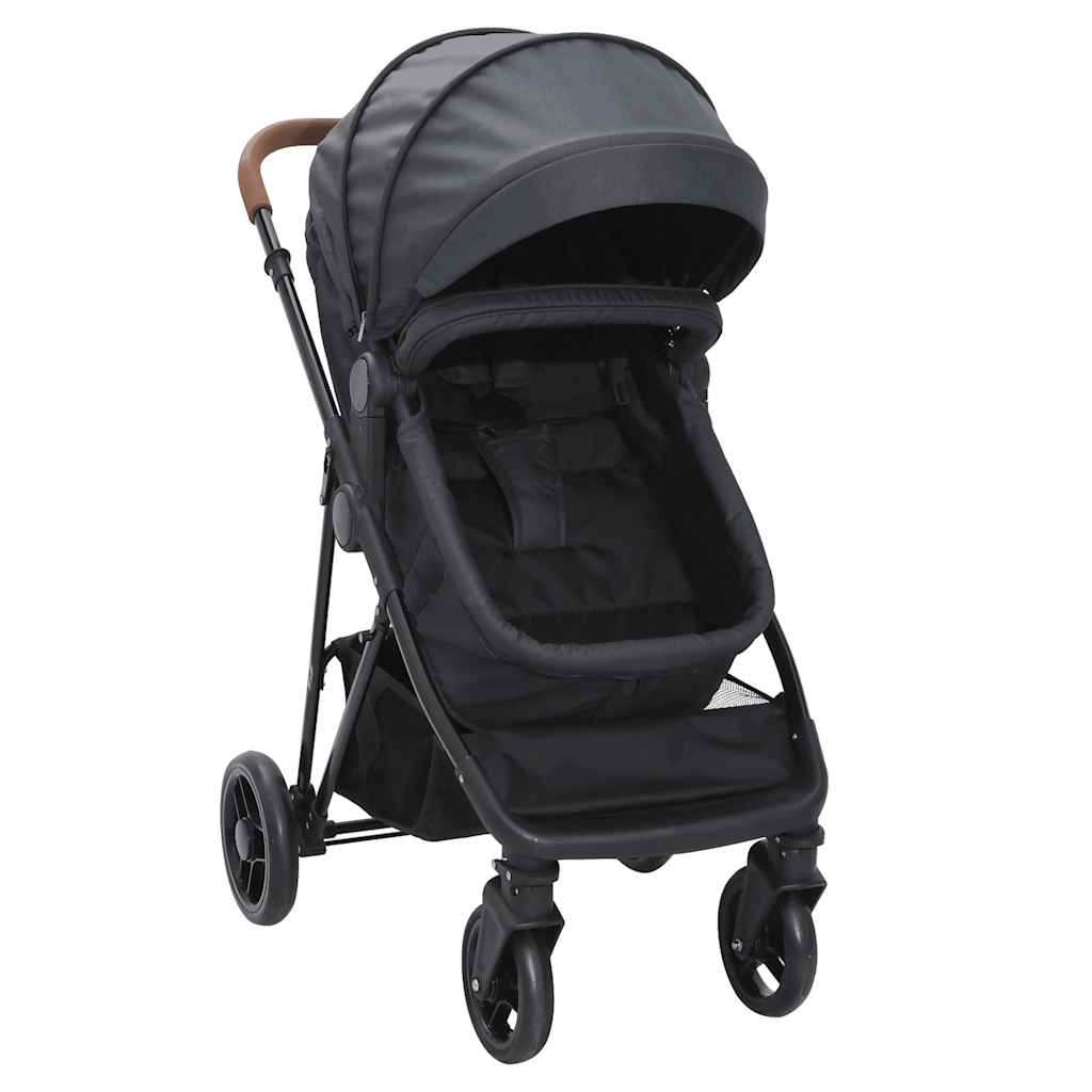 Vidaxl poussette 2-en-1 acier anthracite et noir