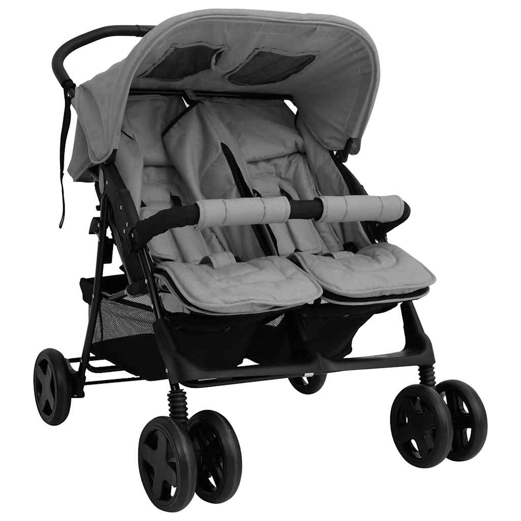 VidaXL Poussette Twin Acier Gris Clair