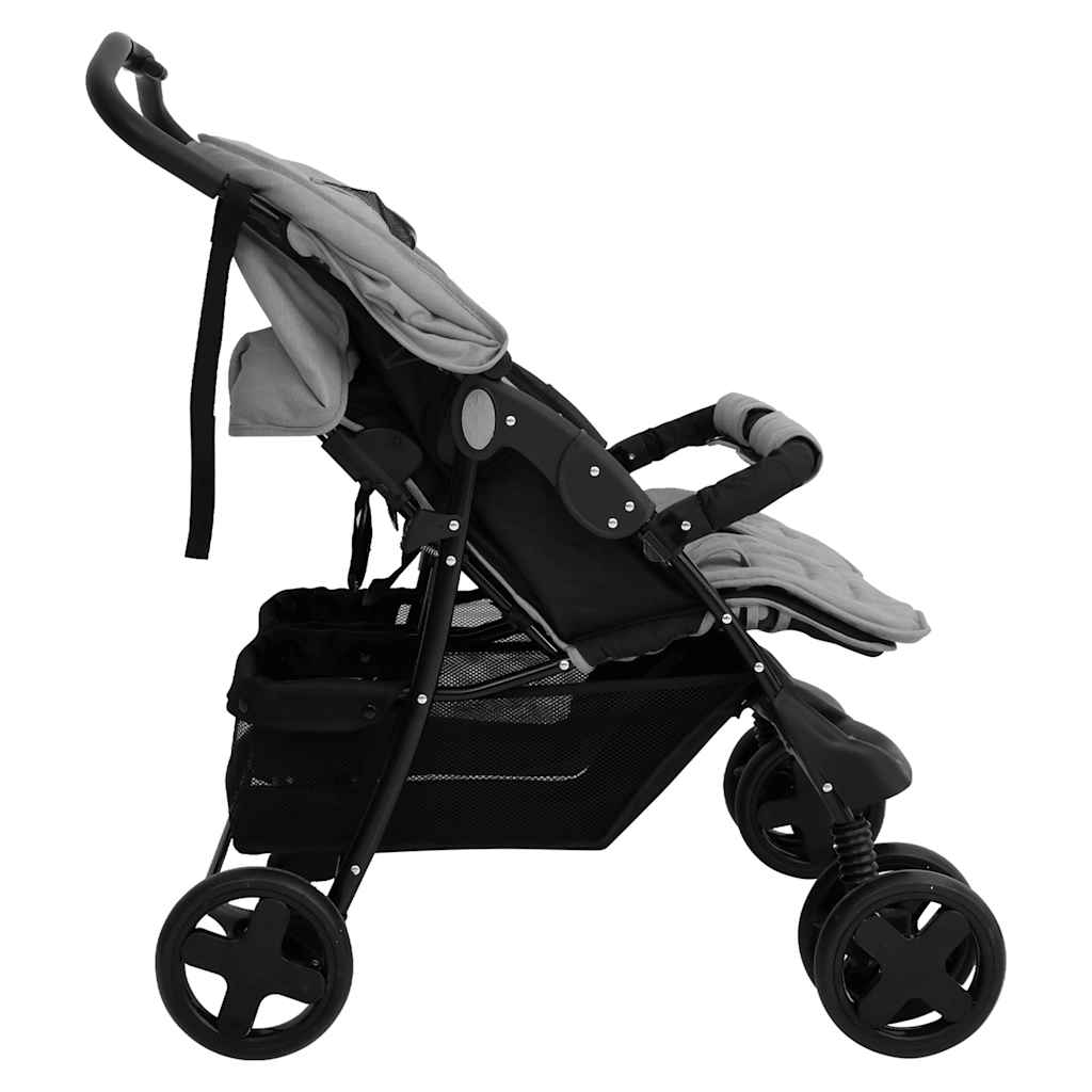 VidaXL Poussette Twin Acier Gris Clair
