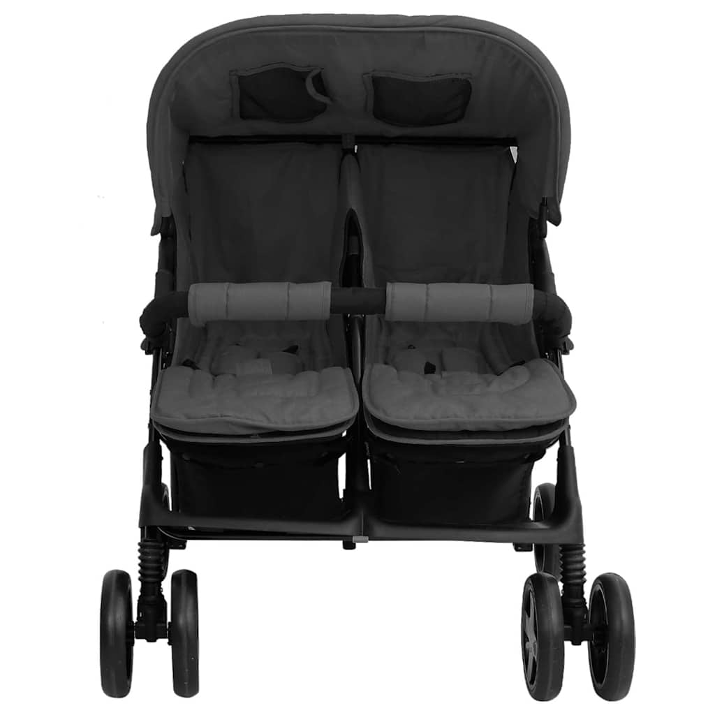 VidaXL Poussette Twin Acier Gris Foncé