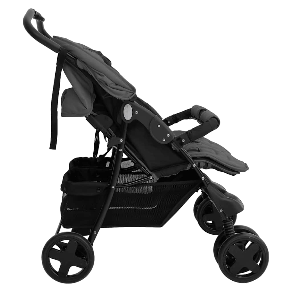 VidaXL Poussette Twin Acier Gris Foncé