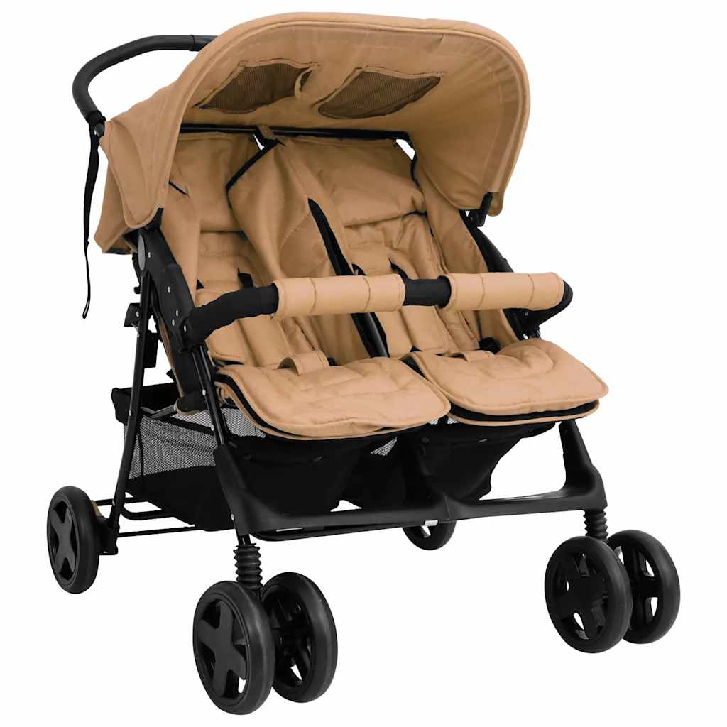 VidaXL Poussette Twin Acier Taupe