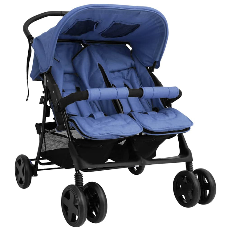 VidaXL Poussette Twin Acier Bleu Marine