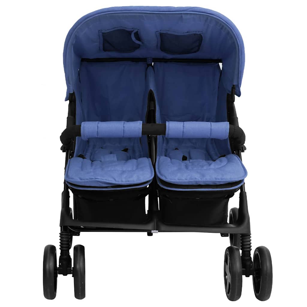 VidaXL Poussette Twin Acier Bleu Marine