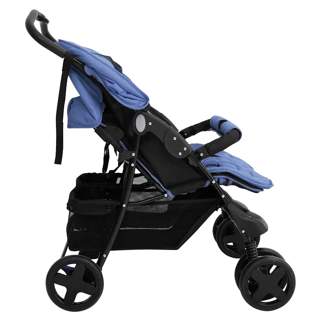VidaXL Poussette Twin Acier Bleu Marine