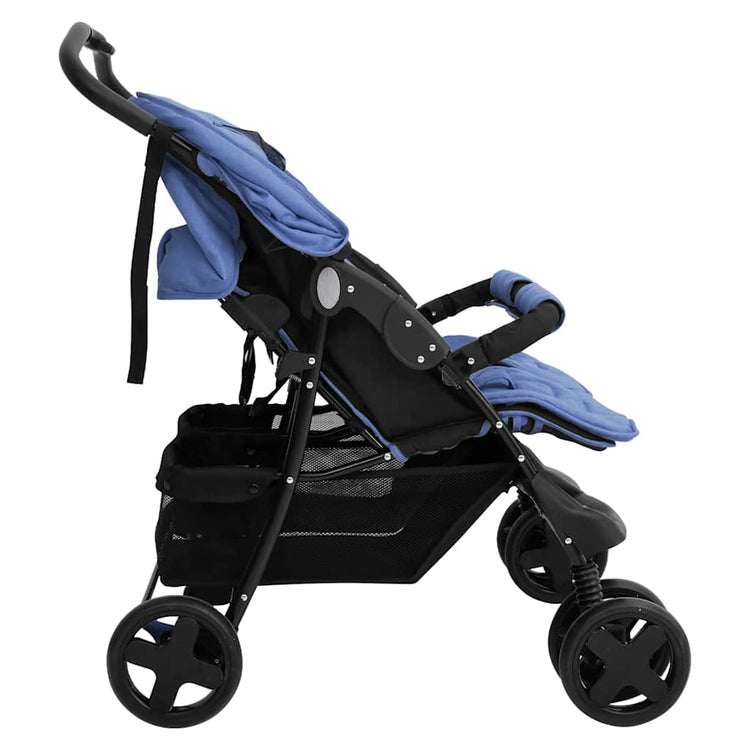 VidaXL Poussette Twin Acier Bleu Marine