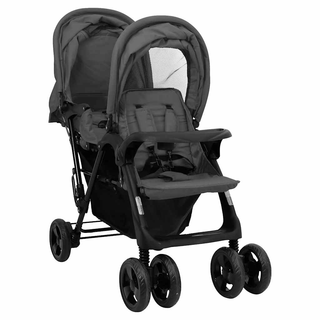 Vidaxl jumeaux en tandem en acier gris foncé