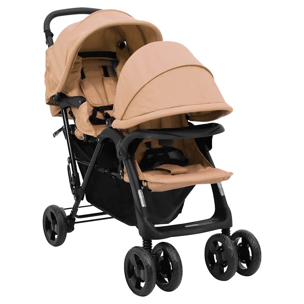 VidaXL Poussette jumelle Tandem Acier Taupe