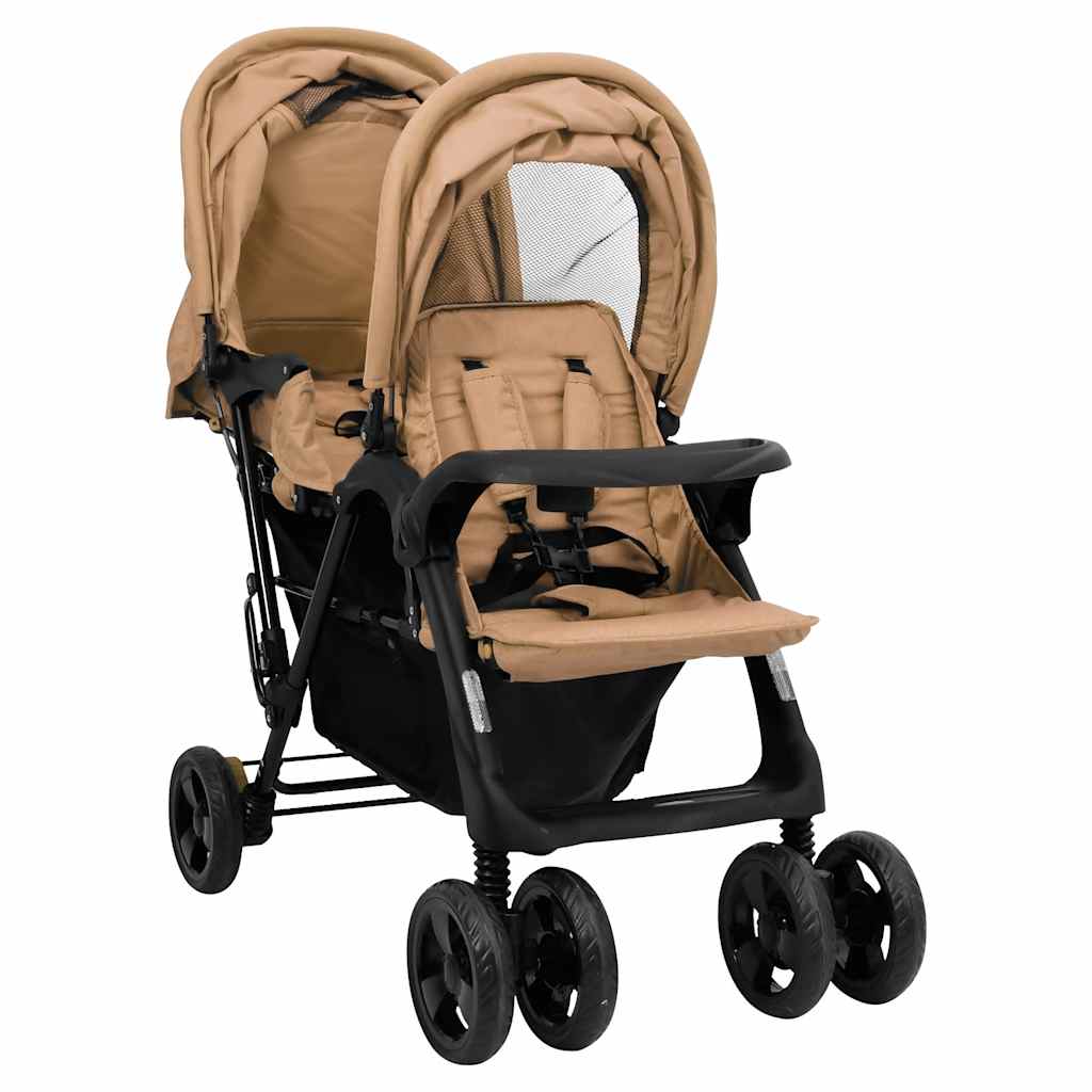 VidaXL Poussette jumelle Tandem Acier Taupe