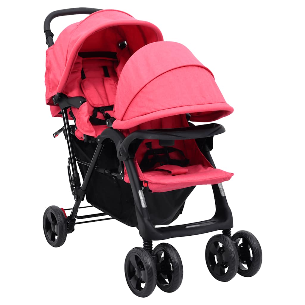 Vidaxl poussette twin tandem acier rouge
