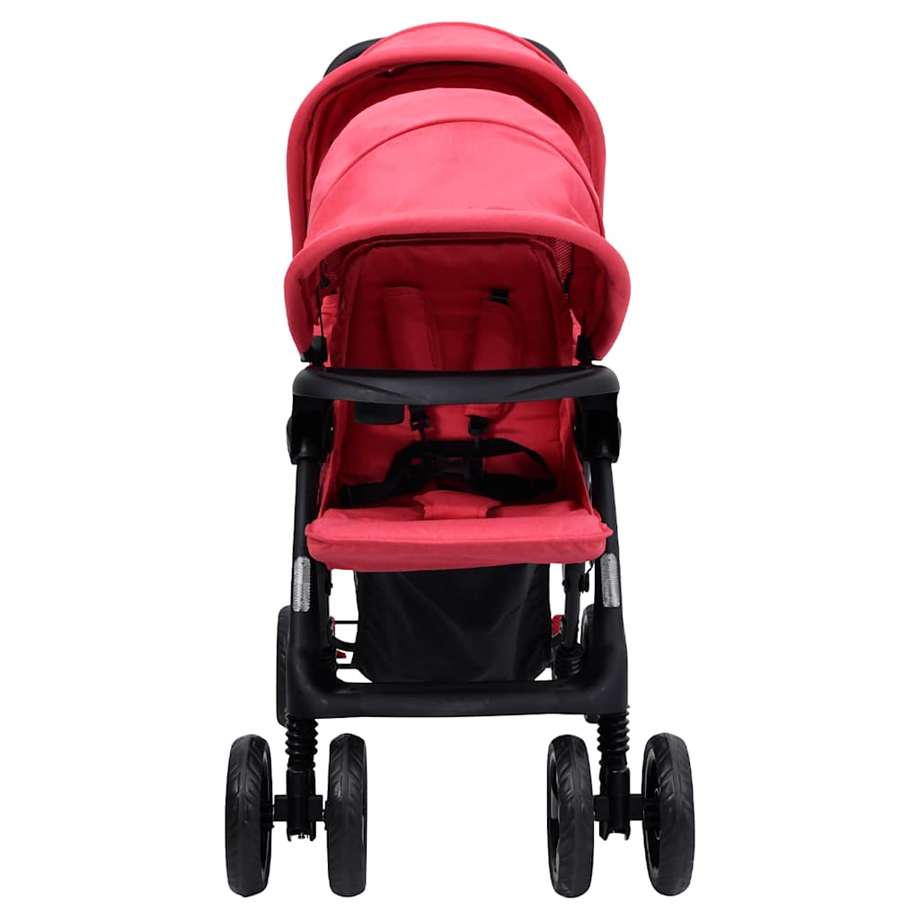 Vidaxl poussette twin tandem acier rouge