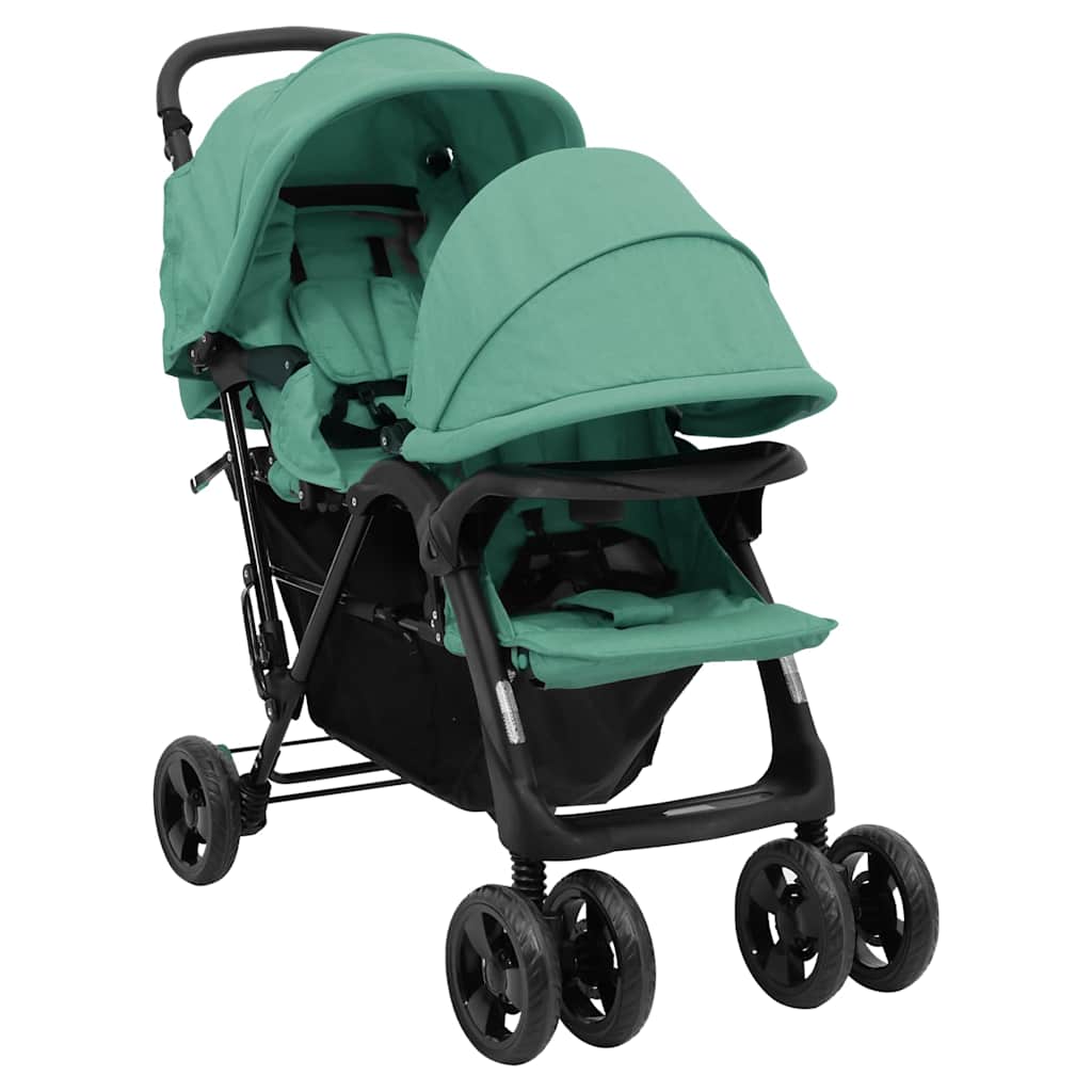 VidaXL Poussette Twin Tandem Acier Vert