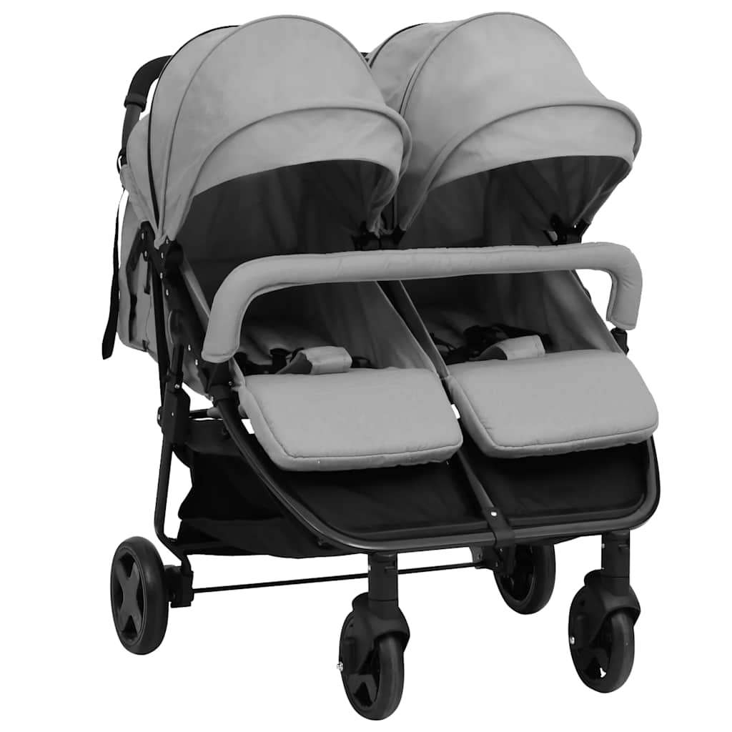 Vidaxl twin buggy en acier gris clair et noir