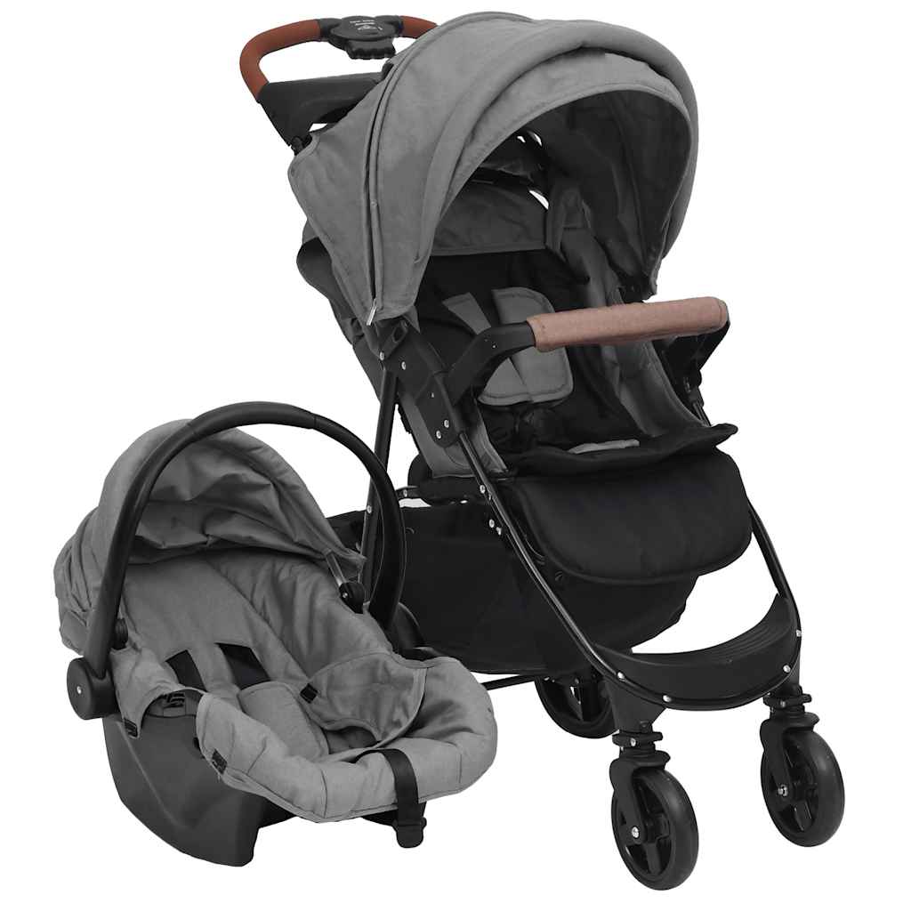 Porte-poussette Vidaxl Gris clair en acier 3-en-1