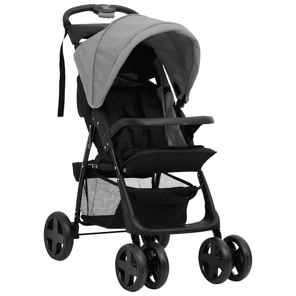Porte-poussette Vidaxl Gris clair en acier 2 en 1 et noir