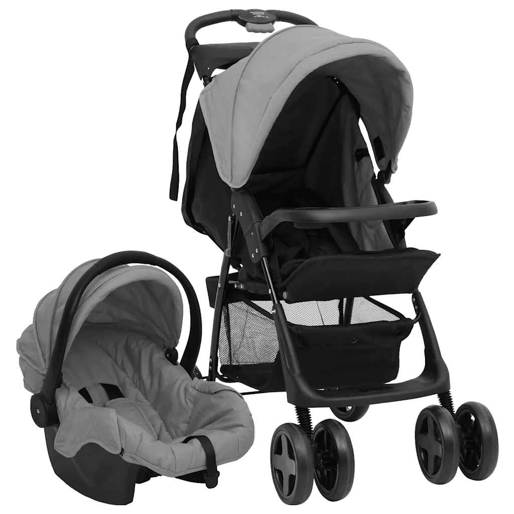 Porte-poussette Vidaxl Gris clair en acier 3-en-1 et noir