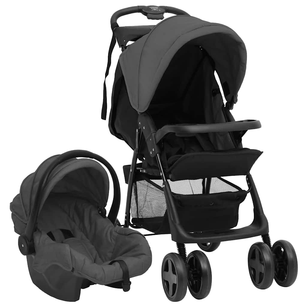 Porte-poussette Vidaxl 3-en-1 Gris foncé et noir