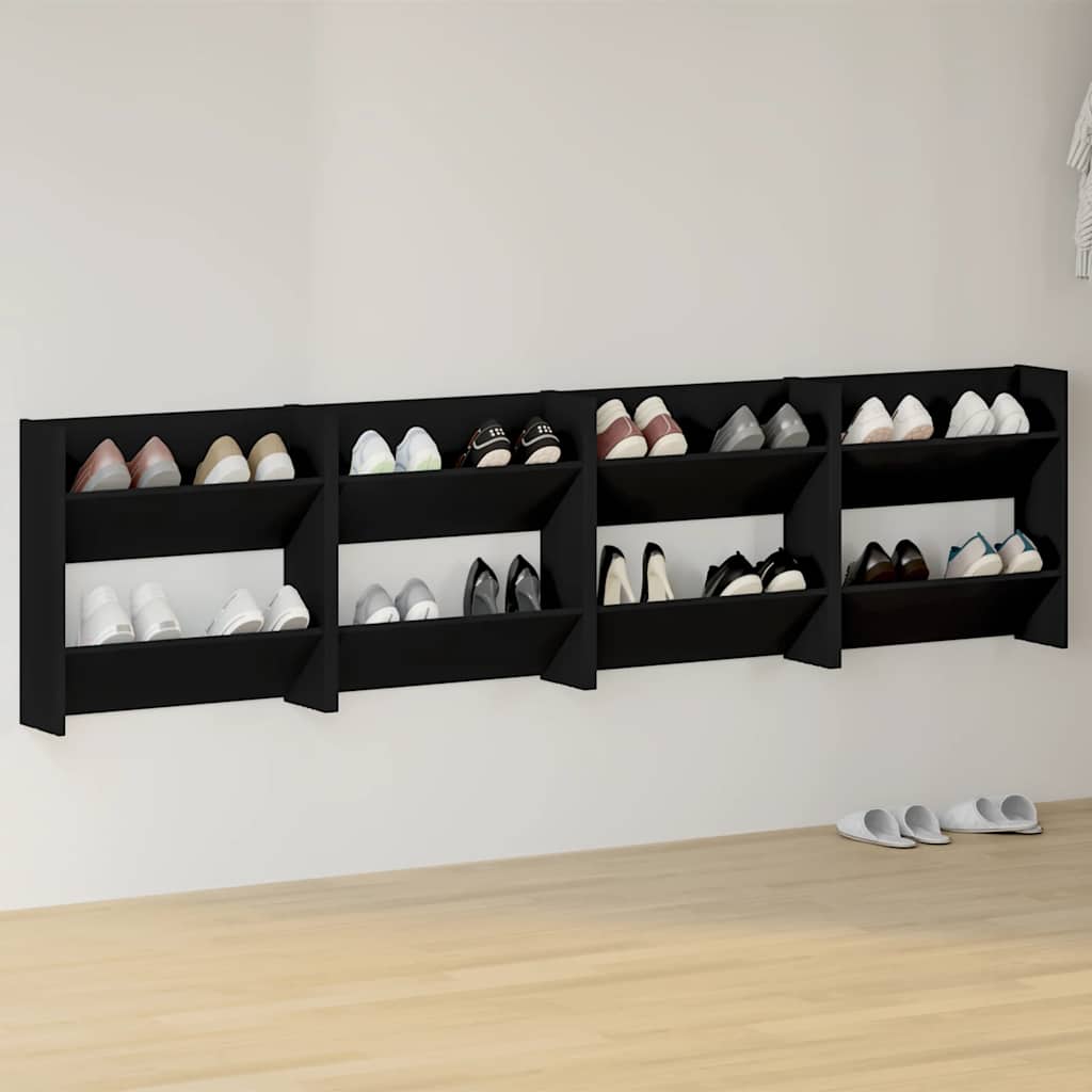 Armoires à chaussures murales vidaxl 4 pcs 60x18x60 cm en bois de propriété en noir