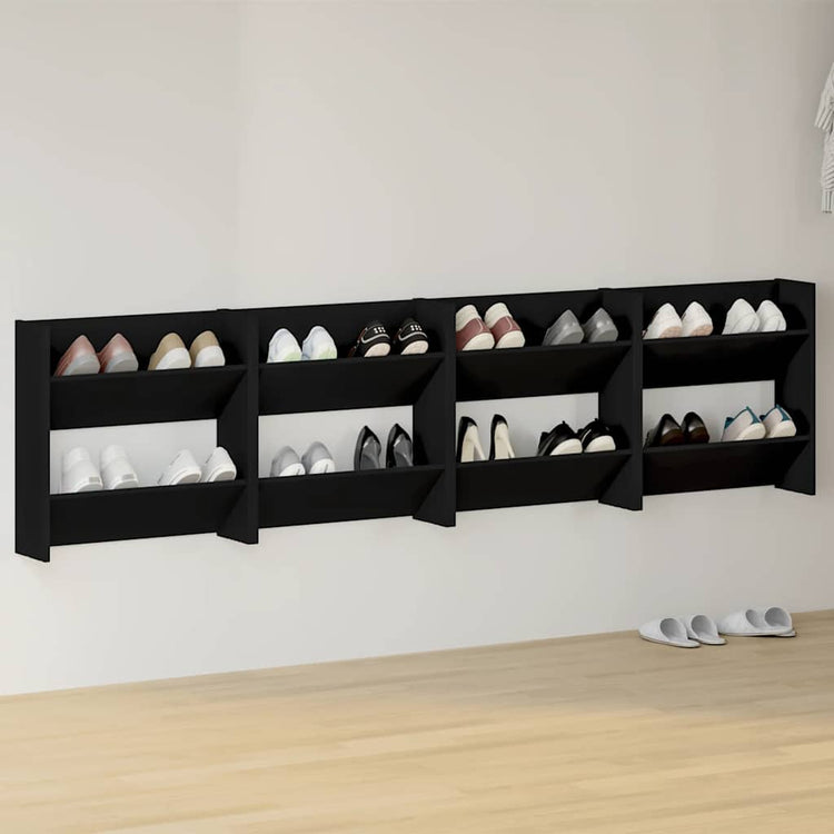 Armoires à chaussures murales vidaxl 4 pcs 60x18x60 cm en bois de propriété en noir
